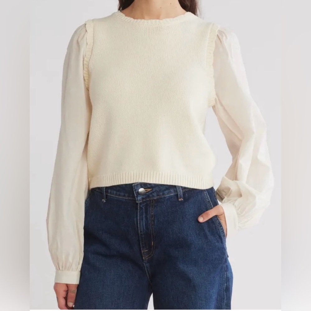 Nordstrom Melrose and Market cream puff sleeve sweater blouse top large NWT